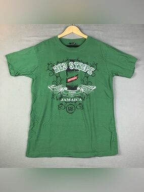 Red Stripe Beer Lager Jamaica Men’s Size M Green Embroidered Logo Y2K. In good c